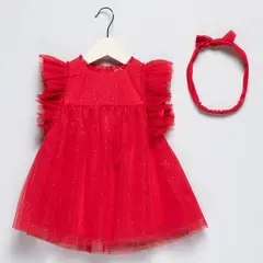 YAMP - Vestido Con accesorio Para Bebé niña 2 piezas Brillante Manga corta