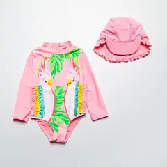 YAMP - Vestido de baño Con accesorio Para Bebé niña 2 piezas con Estampado Manga larga