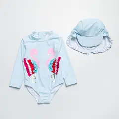 YAMP - Vestido de baño Con accesorio Para Bebé niña 2 piezas con Estampado Manga larga