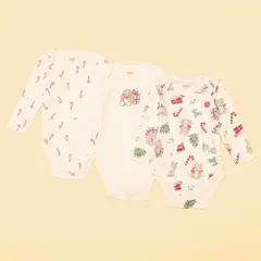 YAMP - Bodies Navideños para Unisex bebé Pack de 3 unidades con Estampado Manga larga de Algodón