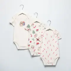 YAMP - Bodies Navideños para Unisex bebé Pack de 3 unidades con Estampado Manga corta de Algodón