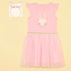 YAMP - Vestido para Niña con Estampado Manga corta + Accesorio