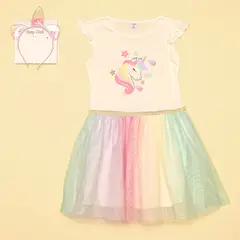 YAMP - Vestido para Niña con Estampado Manga corta + Accesorio