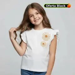 YAMP - Camiseta para Niña con Estampado Manga corta de Algodón