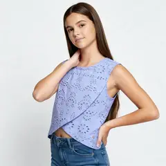 ELV - Blusa para Niña con Ojalillo de Algodón