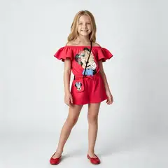 MINNIE - Enterizo para Niña 2 piezas con Estampado Con accesorio de Algodón