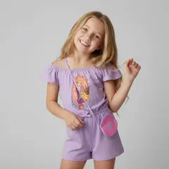 PRINCESS - Enterizo para Niña 2 piezas con Estampado Con accesorio de Algodón