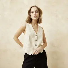 BASEMENT - Chaleco Mujer Slim fit de Lino