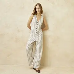 BASEMENT - Enterizos Mujer Largo Casual de Rayas de Lino