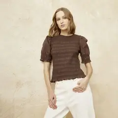 BASEMENT - Blusa Mujer Manga corta globo de Algodón