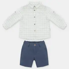 MARTIN ARANDA - Sets Camisa manga larga de cuadros + Bermuda de Lino para Bebé niño en Algodón