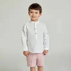 MARTIN ARANDA - Sets Camisa manga larga cuello mao + Bermuda de Lino para Bebé niño en Lino
