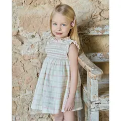 MARTIN ARANDA - Vestido para Bebé niña de Cuadros Print Manga corta de Algodón
