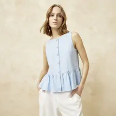 BASEMENT - Blusa Mujer Sin mangas de Lino