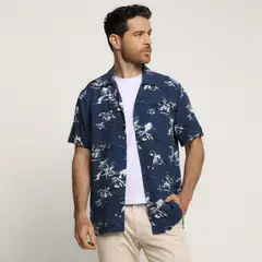 BASEMENT - Camisa Hombre con Estampado Manga corta Regular fit
