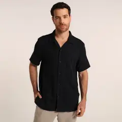 BASEMENT - Camisa Hombre Tejido Manga corta de Algodón