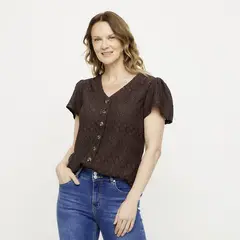 NEWPORT - Blusa Mujer con Bordado Manga corta
