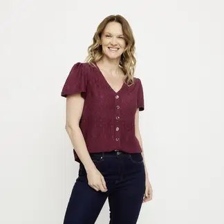 NEWPORT - Blusa Mujer con Bordado Manga corta