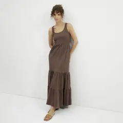 BASEMENT - Vestido Mujer Largo Casual con Boleros de Algodón