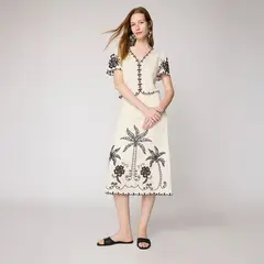 BASEMENT - Falda Midi Mujer con Bordado de Algodón