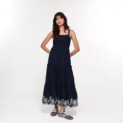 SYBILLA - Vestido Largo Casual con Ojalillo para Mujer de Algodón