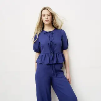 SYBILLA - Blusa Mujer Anudada Manga Corta