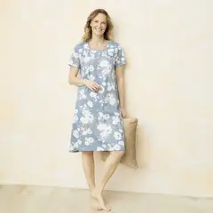 SOUTHLAND - Camisón para Mujer Manga corta con Flores de Algodón