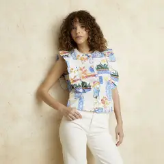 BASEMENT - Blusa Mujer con Estampado Sin mangas de Algodón