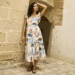 BASEMENT - Vestido Medio Casual con Estampado Mujer de Algodón