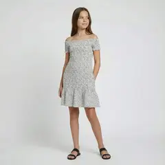 ELV - Vestido para Niña Textura Manga corta de Algodón