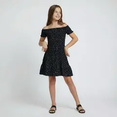 ELV - Vestido para Niña Textura Manga corta de Algodón
