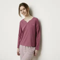 BLU - Camiseta de pijama para Mujer Manga larga de Algodón