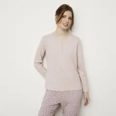 BLU - Camiseta de pijama para Mujer Manga larga de Algodón