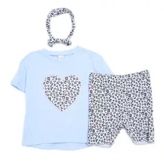 YAMP - Conjunto Camiseta Manga Corta manga corta + Short + Diadema para Bebé niña en Algodón