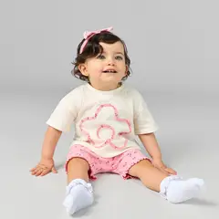 YAMP - Conjunto Camiseta Manga Corta manga corta + Short + Diadema para Bebé niña en Algodón