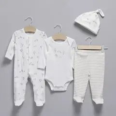 YAMP - Set Enterizo + Body manga larga + Pantalón + Gorro para Bebé niño de Algodón