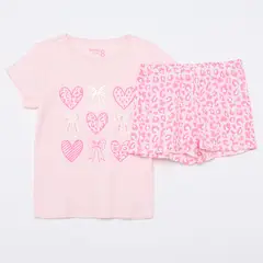 YAMP - Pijama Cintura elásticada para Niña 2 piezas con Estampado Manga corta de Algodón
