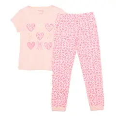YAMP - Pijama Cintura elásticada para Niña 2 piezas con Estampado Manga corta de Algodón
