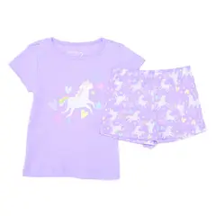YAMP - Pijama Cintura elásticada para Niña 2 piezas con Estampado Manga corta de Algodón