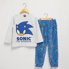 SONIC - Pijama Cintura elásticada para Niño 2 piezas con Estampado Manga larga de Algodón
