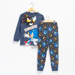 SONIC - Pijama Cintura elásticada para Niño 2 piezas con Estampado Manga larga de Algodón