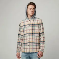 FEDERATION - Camisa para Niño de Cuadros Con capucha Manga larga de Algodón