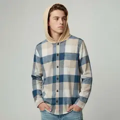 FEDERATION - Camisa para Niño de Cuadros Con capucha Manga larga de Algodón