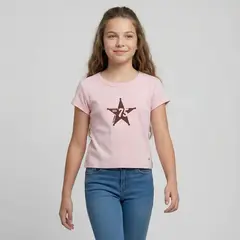 ELV - Camiseta para Niña con Estampado Manga corta de Algodón