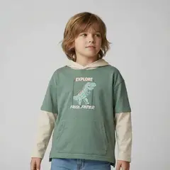 YAMP - Camiseta manga larga para Niño con Estampado Con capucha Manga larga de Algodón