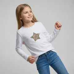 YAMP - Camiseta manga larga para Niña con aplique de Algodón