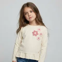YAMP - Camiseta manga larga para Niña con aplique de Algodón