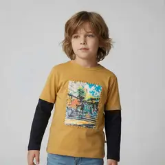 YAMP - Camiseta para Niño con Estampado Manga larga de Algodón