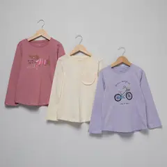 YAMP - Camiseta manga larga para Niña Pack de 3 unidades de Algodón