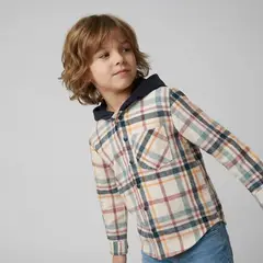YAMP - Camisa para Niño de Cuadros Con capucha Manga larga de Algodón